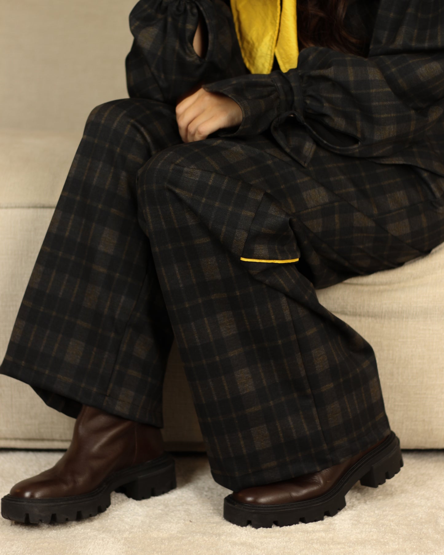 Calças Vichy com Vivo | Mel Adulto