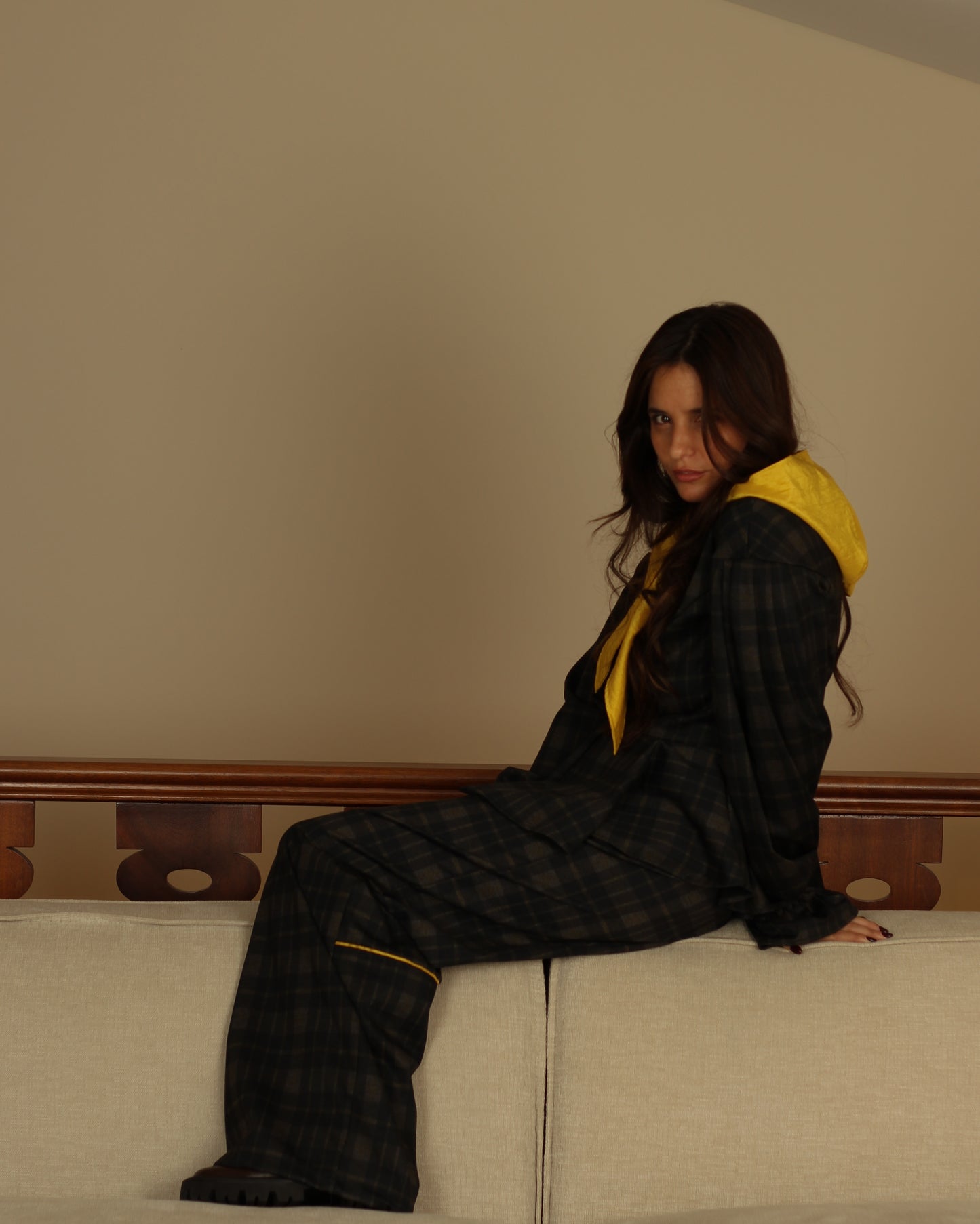 Calças Vichy com Vivo | Mel Adulto