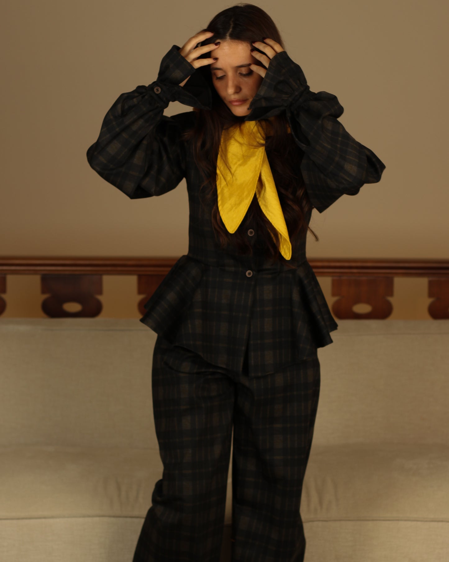 Blusa/Casaco Vichy com capuz | Mel Adulto