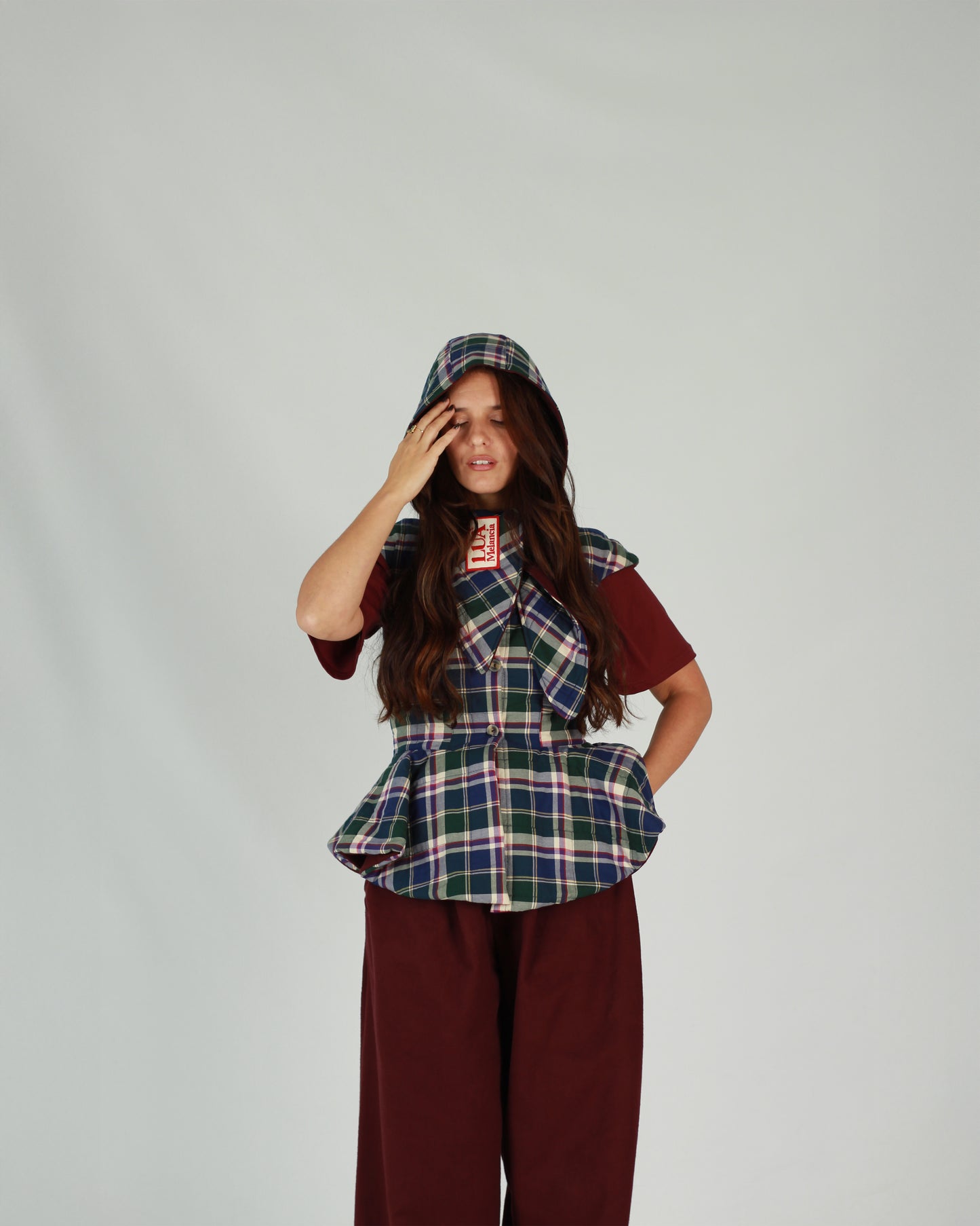 Colete com Capuz Vichy | Amora Adulto